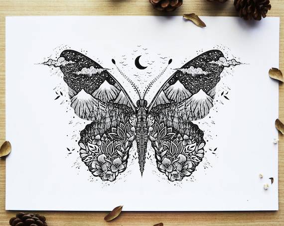 Butterfly Drawing In Face