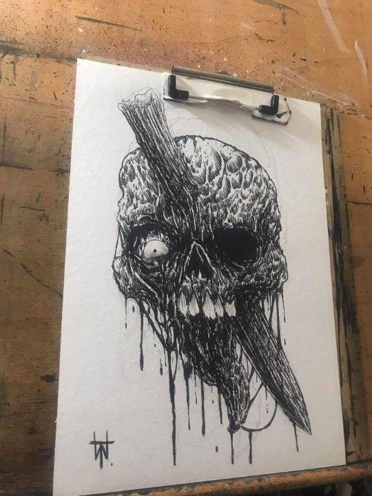 Animal Skull With Flowers Drawing