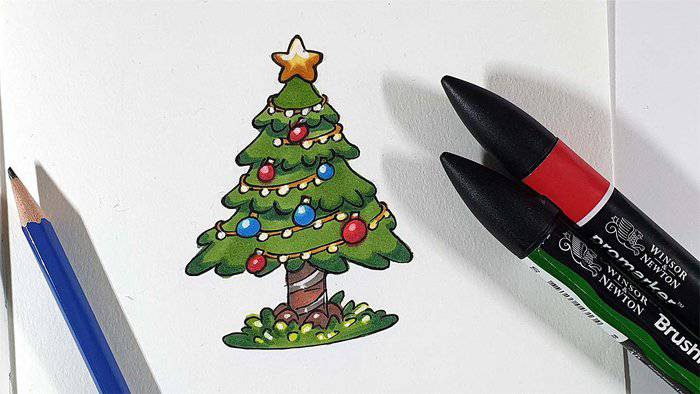 Cartoon Xmas Tree Drawing