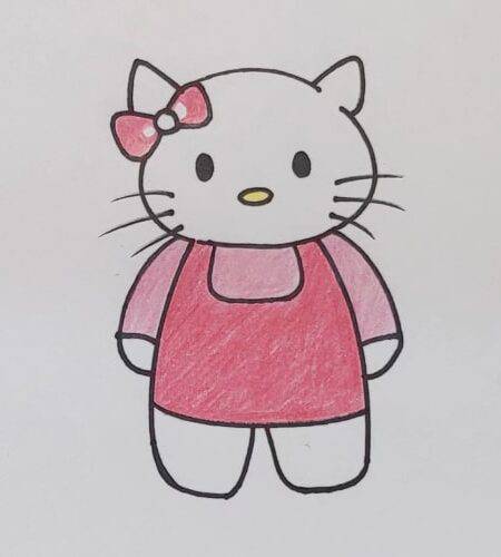 Cute Hello Kitty Drawing With Color