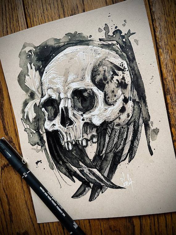 Decaying Skull Drawing